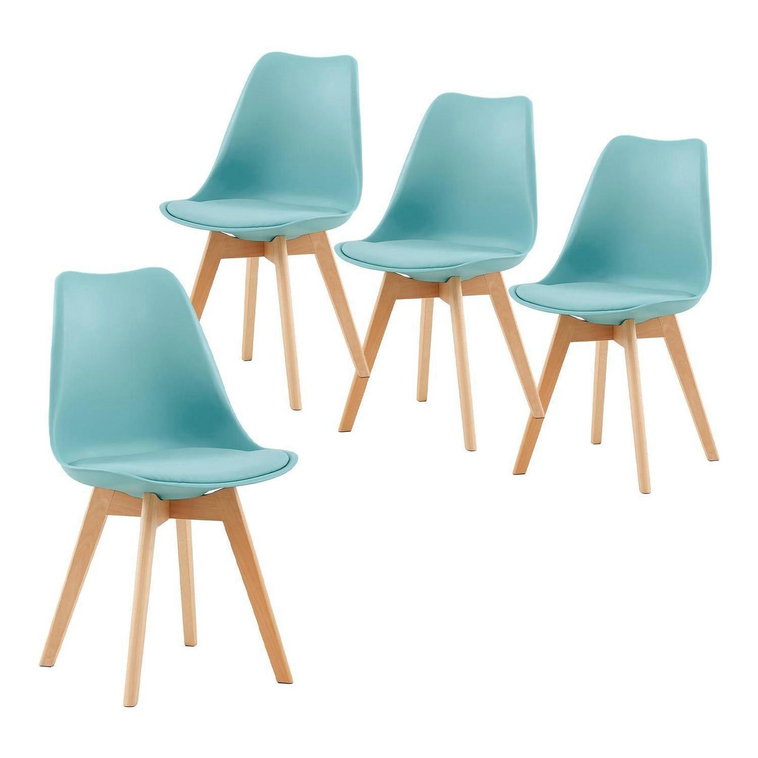 ESSZIMMERSTUHL 4er Set Hell Himmelblau mit weicher Polsterung und Buchenholzbeinen - Türkis, Kunststoff (41/82/47.5cm)