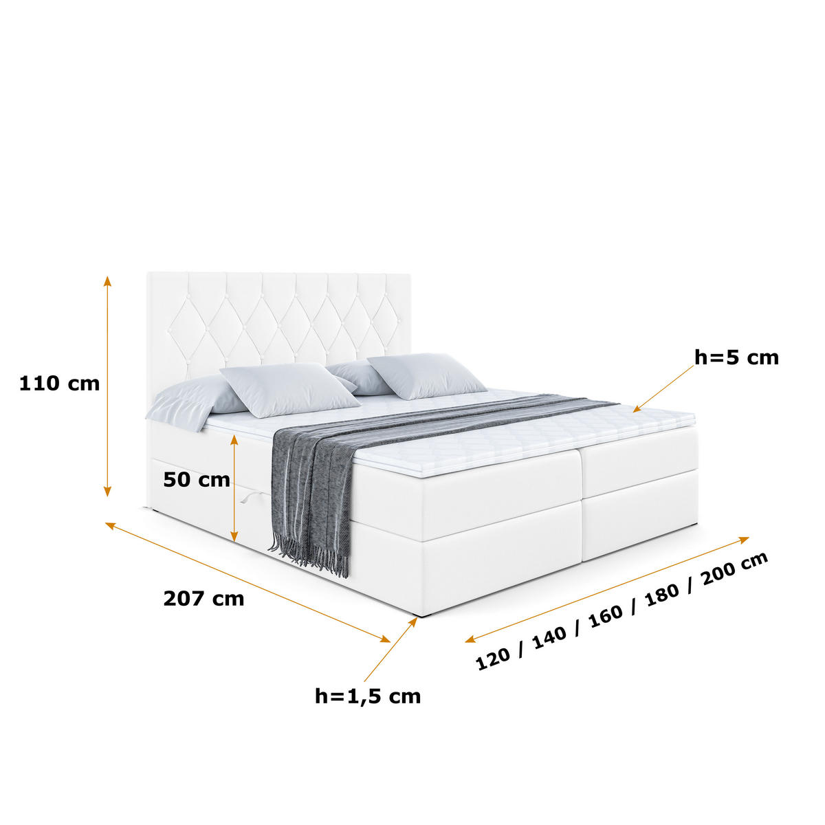 BOXBETT mit H4-Matratze und Lattenrost - VELANTO-BZ - 180x200 Ecru - Weiß Hochglanz, Holzwerkstoff (180/200cm) - ALTDECOR