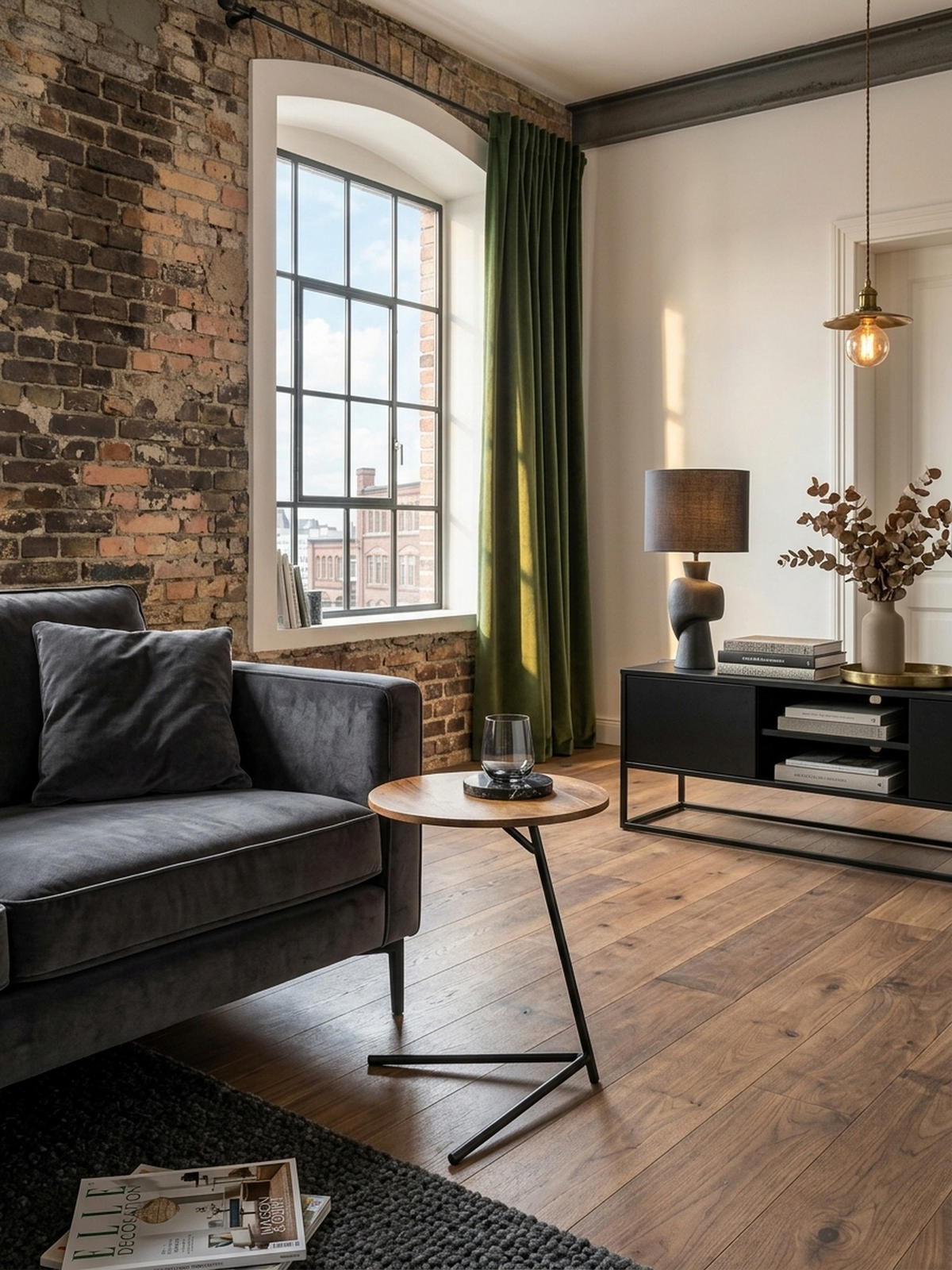 BEISTELLTISCH – Massivholz Metall große Platte Industrial - Schwarz/Braun, Holz/Metall (40/40/46cm) - KADIMA DESIGN