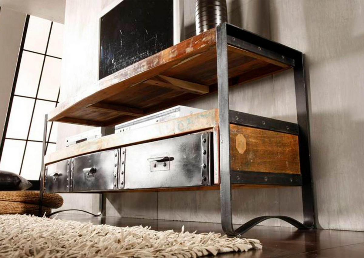 TV-BOARD Altholz 145x43x60 mehrfarbig lackiert INDUSTRIAL #05 - Multicolor, Holz (145/60/43cm) - Massivmoebel24