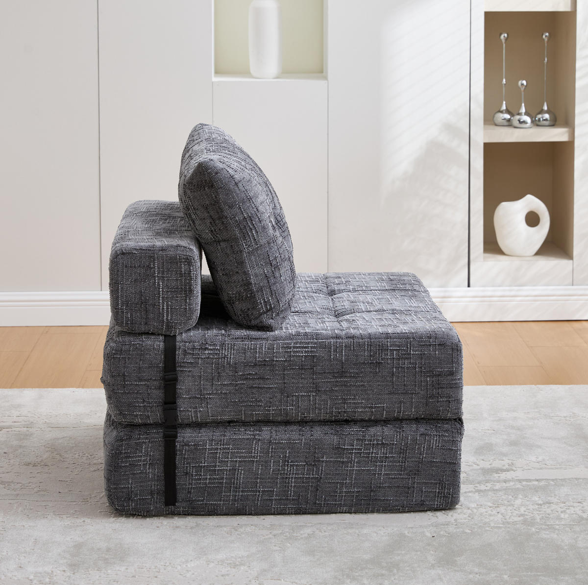 SCHLAFSOFA in Grau – mit Kissen und Chenillebezug - Grau, Textil (79/57/79cm) - BEAOK