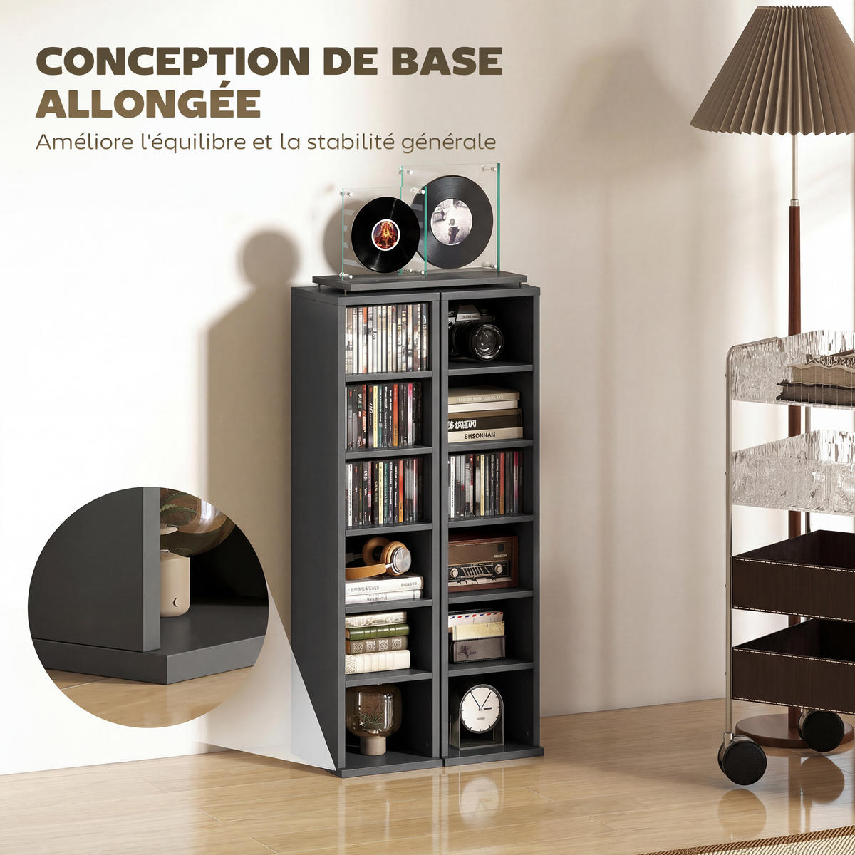 CD-REGAL 2er-Set DE-14511 12 Fächer für 204 CDs Schwarz - Schwarz, Holzwerkstoff (22.5/88.5/21cm) - ComfortXL