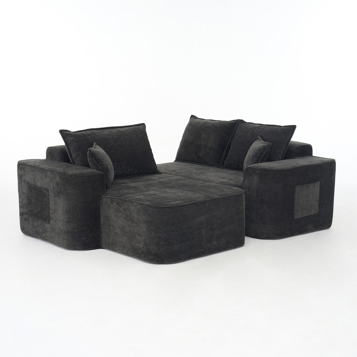 ECKSOFA 262/144/65 cm schwarz aus Chenille mit Chaiselongue und modularem Design - Schwarz, Textil (144/262cm) - OKWISH