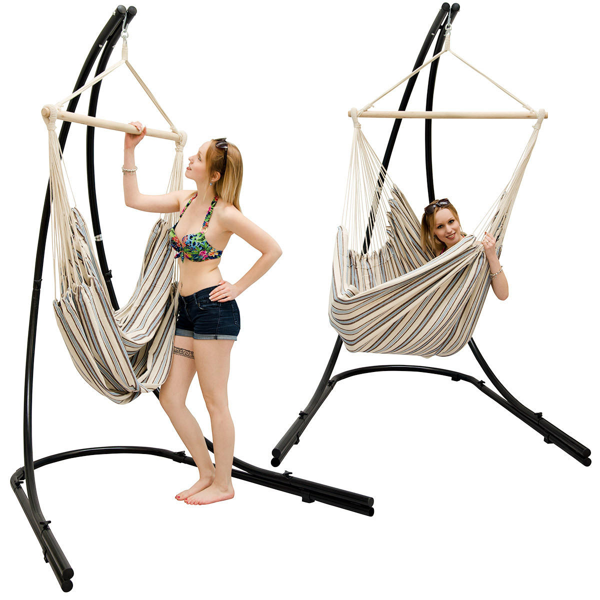 XL HÄNGESTUHL mit Gestell 210/140 cm , Sandfarben/Schwarz - Multicolor, Textil (140/210/160cm) - Amanka