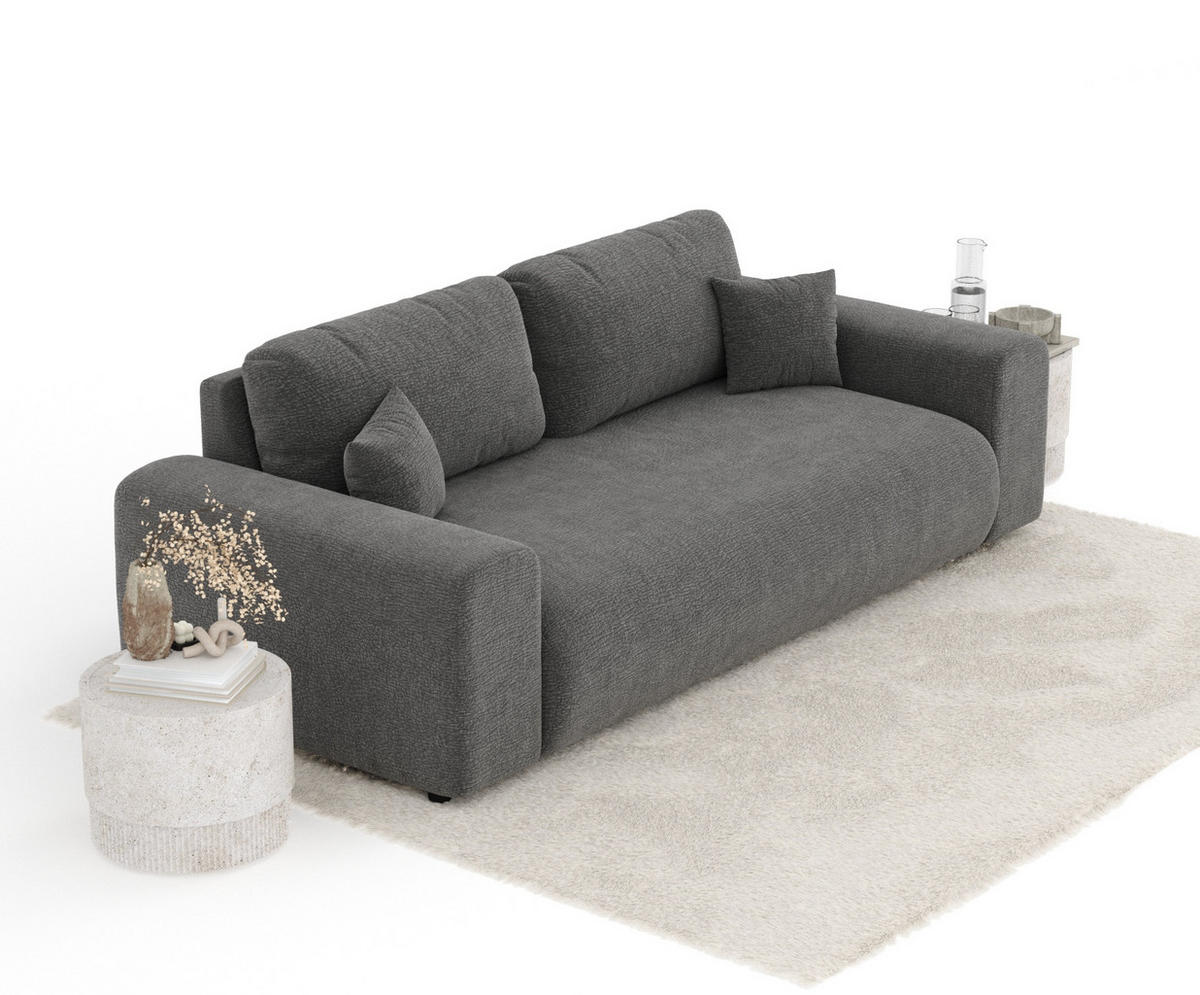 3-SITZER-SOFA Zanzibar Grau Chenille - Schwarz/Grau, Holz/Holzwerkstoff (213/79/108cm) - Maison de Reve
