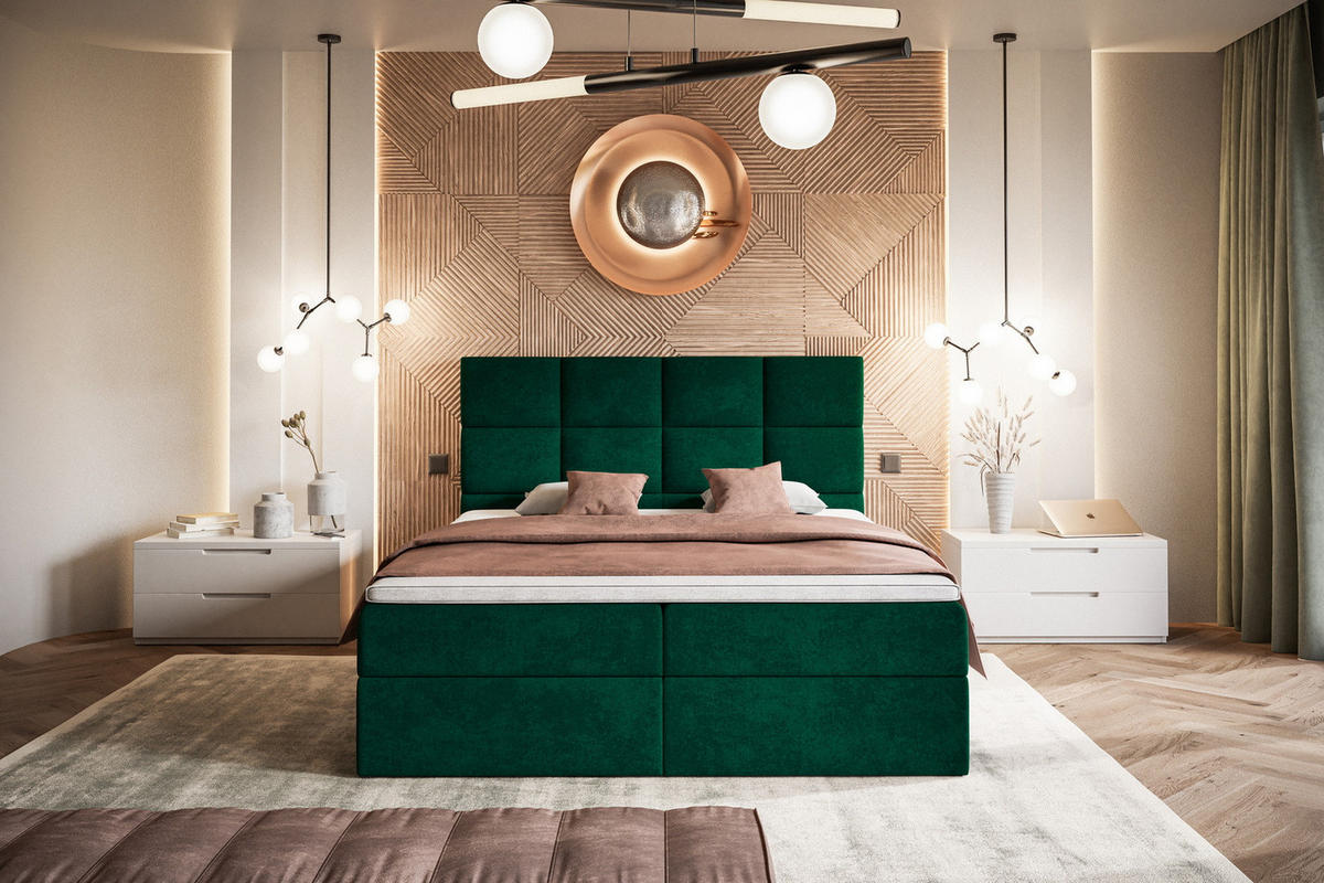 BOXSPRINGBETT mit Topper 180x200 Solo, Bettkasten, Matratze, Grün - Grün, Holz/Textil (180/200cm) - Emporius