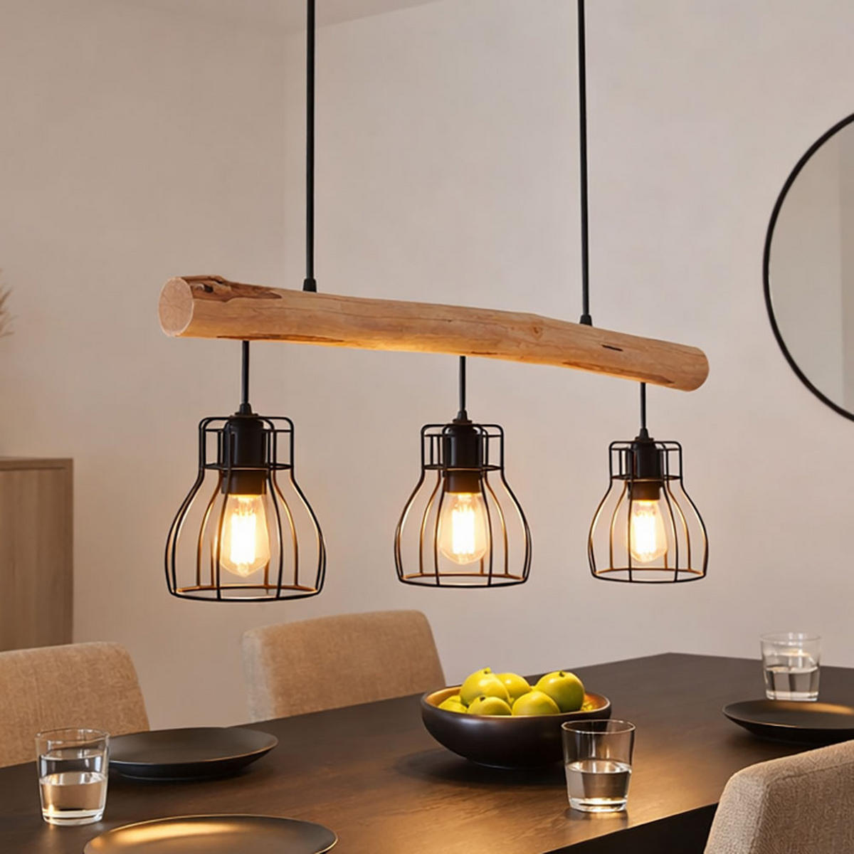 HÄNGELEUCHTE Balken natur Schwarz - Schwarz, Holz (55/13.6/140cm) - Globo Lighting