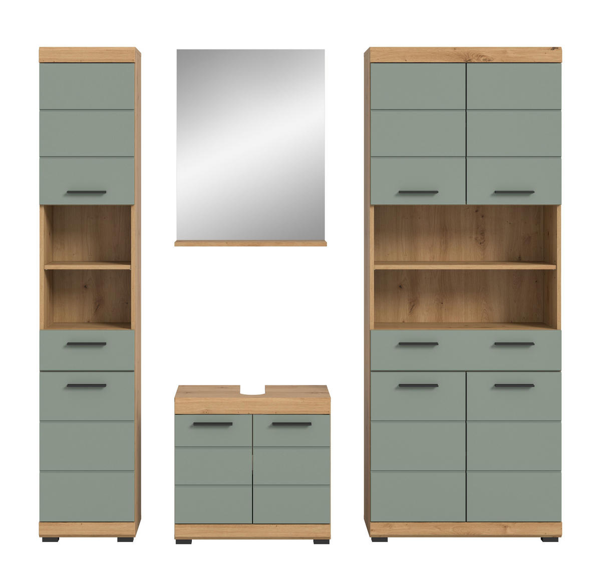 BADKOMBINATION 4tlg. Scout Bad in Artisan Eiche Nachbildung und Salbei Nachbildung B/H/T: 186x191x34 cm - Eiche Artisan, Holz (186/191/34cm)