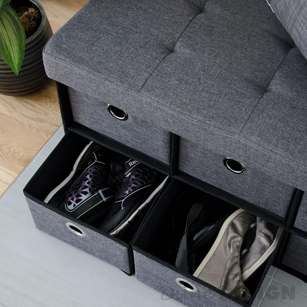 SITZBANK Faltbar, 76/38/38 cm, mit 6 Schubladen, 80 Liter, Dunkelgrau - Grau, Textil (38/38/76cm) - Dunedesign