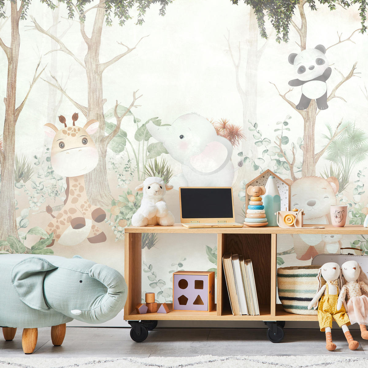 FOTOTAPETE für Kinder Tiere Wald Pflanzen 300x210 - Beige/Orange, Papier (300/210cm) - Muralo