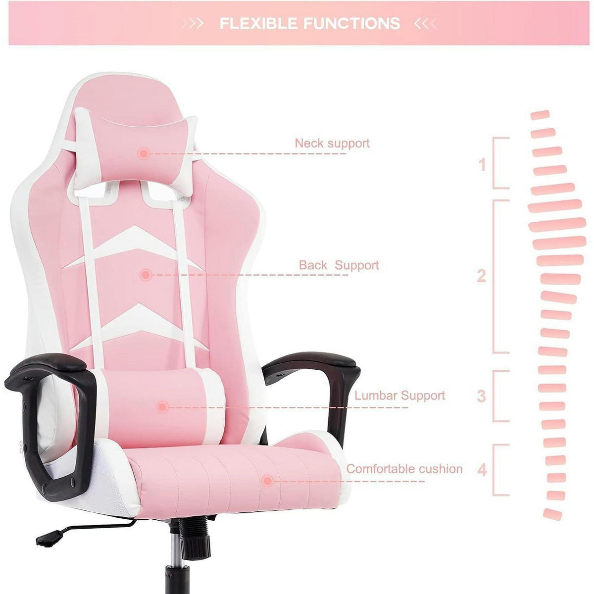 GAMING Stuhl mit Kopf- und Lendenkissen Rosa 52 x 49 x 130 cm - Rosa, Kunststoff (49/130/52cm)
