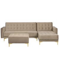 SCHLAFSOFA rechtsseitig mit Ottomane Samtstoff Sandbeige Aberdeen - Beige, Textil (267/168cm) - Beliani