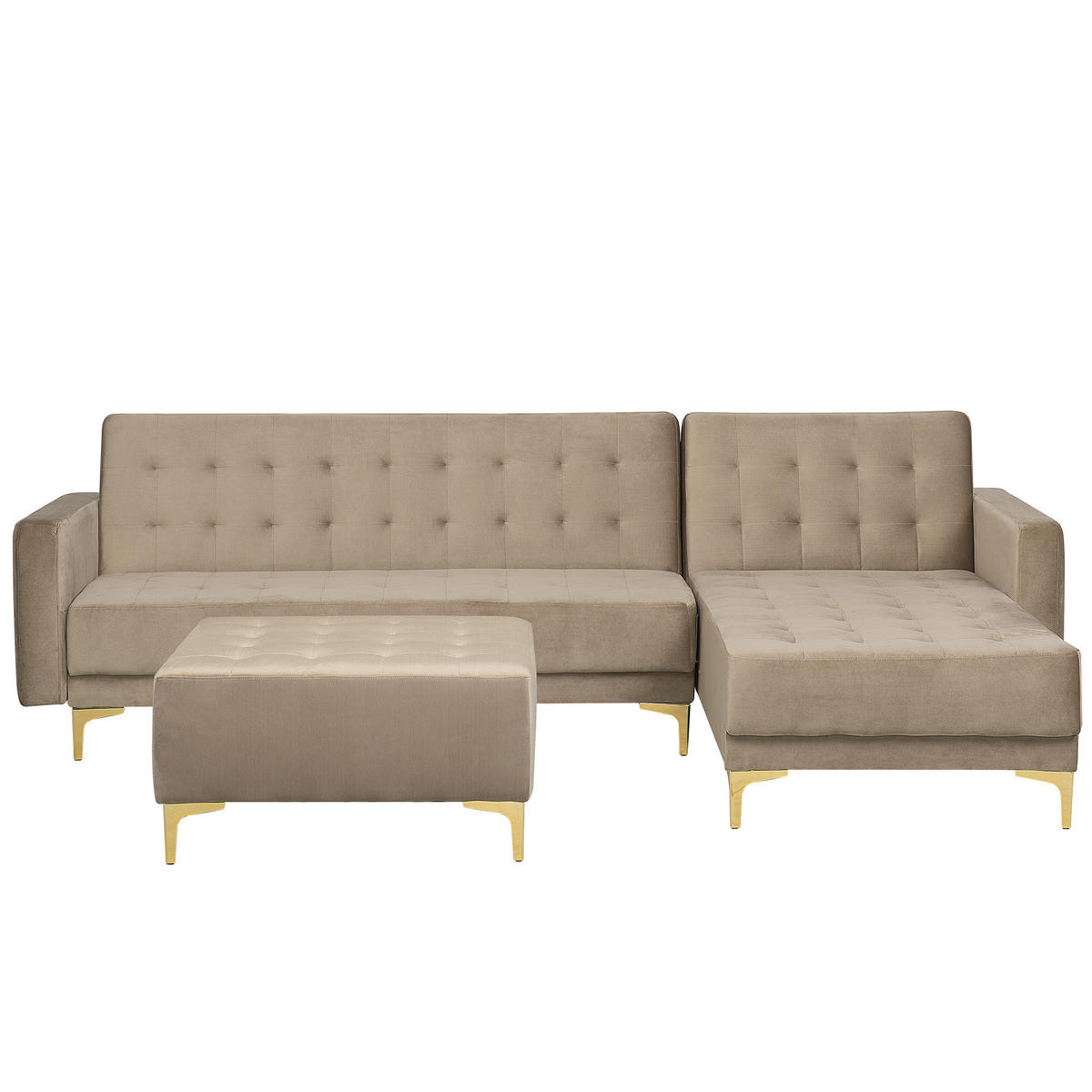 SCHLAFSOFA rechtsseitig mit Ottomane Samtstoff Sandbeige Aberdeen - Beige, Textil (267/168cm) - Beliani