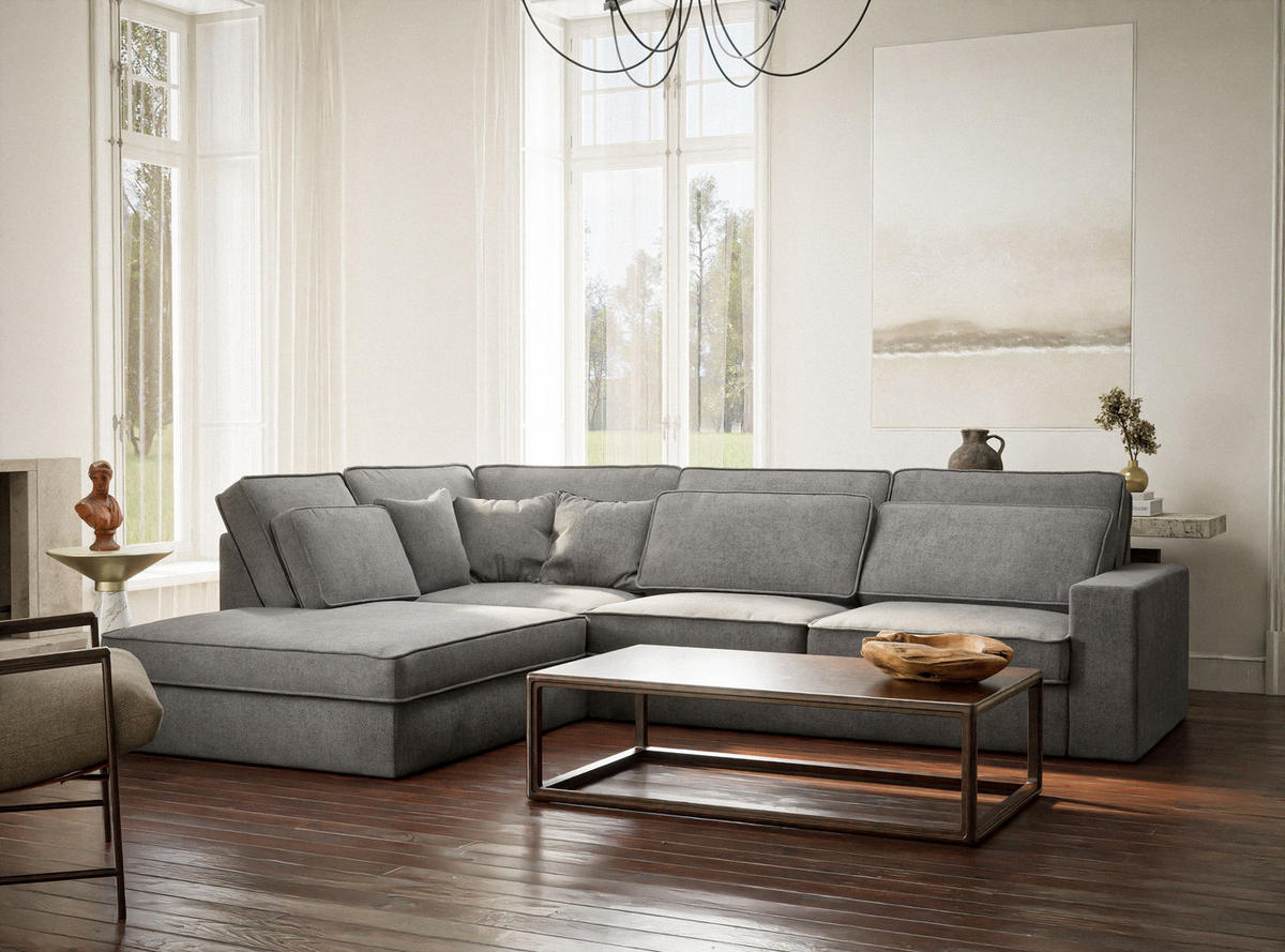 ECKSOFA Kirou Grau Chenille-Stoff - Links Seite - Schwarz/Grau, Holz/Holzwerkstoff (225/311cm) - Maison de Reve