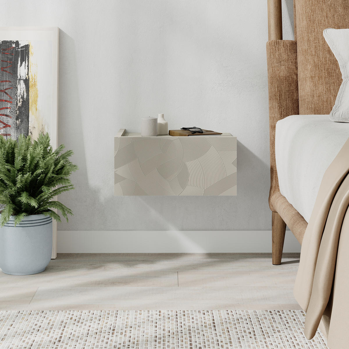 NACHTTISCH Onda Sandstein, Travertin 38,4/31/18,5 cm - Sandfarben, Holzwerkstoff (38.4/18.5/31cm) - Decortie