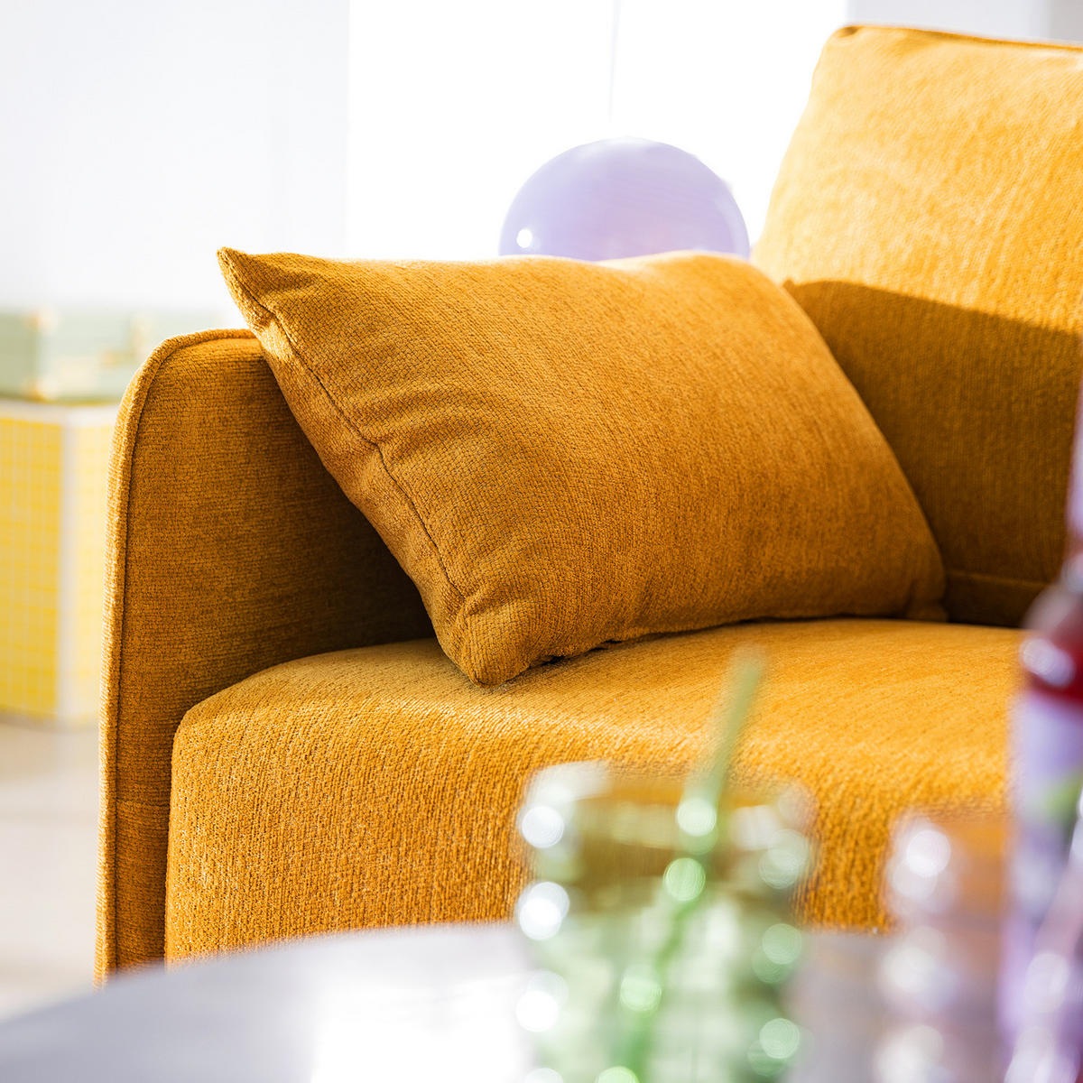 3-SITZER SOFA - Webstoff - Gelb/Schwarz, Textil (193/87/83cm) - home24