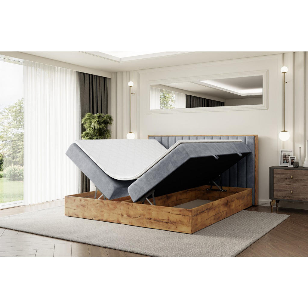 Thumbnail - Altdecor Boxbett, Grau, Holzwerkstoff, Höhe ca. 20 cm, 140x200 cm, Schlafzimmer, Betten, Boxspringbetten