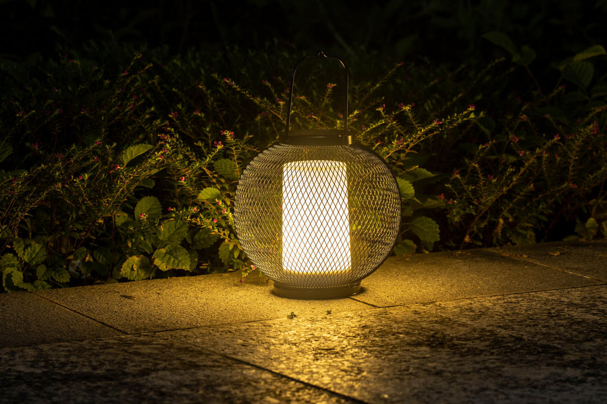 LED-LATERNE Timer & Flackereffekt batteriebetrieben Metall Ø 19 x 18 cm für Innen & Außen Rund - Schwarz, Metall (19/19/18cm) - Northpoint