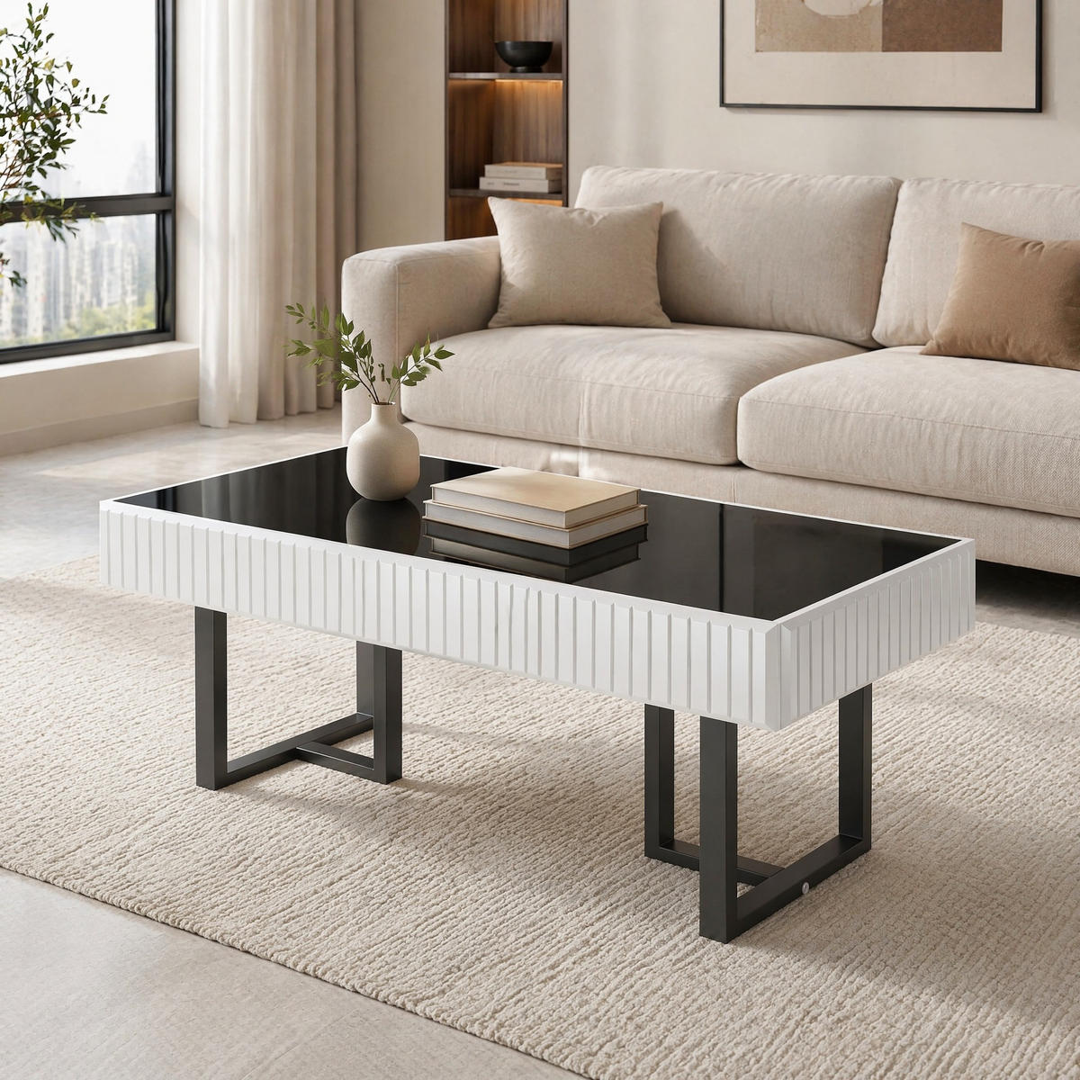 COUCHTISCH in Schwarz-Weiß mit moderner Tischplatte für stilvolle Einrichtung für Wohnzimmer, B110/T50.5/H41cm - Schwarz/Weiß, Holzwerkstoff/Metall (50.5/110/41cm) - STILVORA
