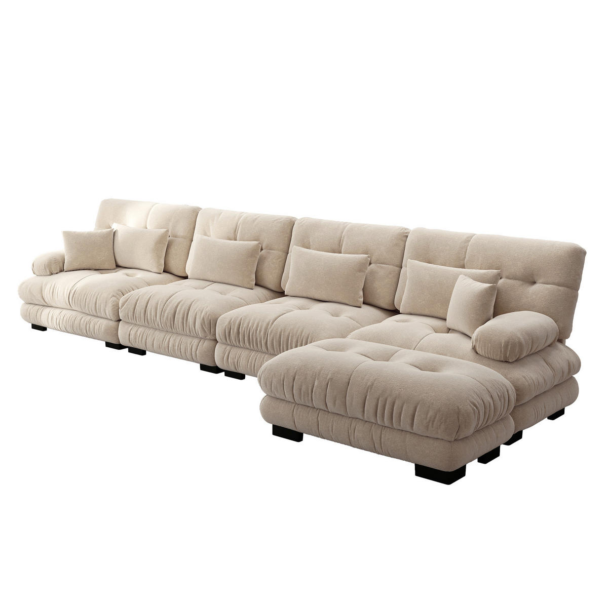ECKSOFA mit modularem Design, beweglichem Ottoman und Chenille-Bezug, Hellkaffee - Cappuccino, Textil (406/145cm) - Redom