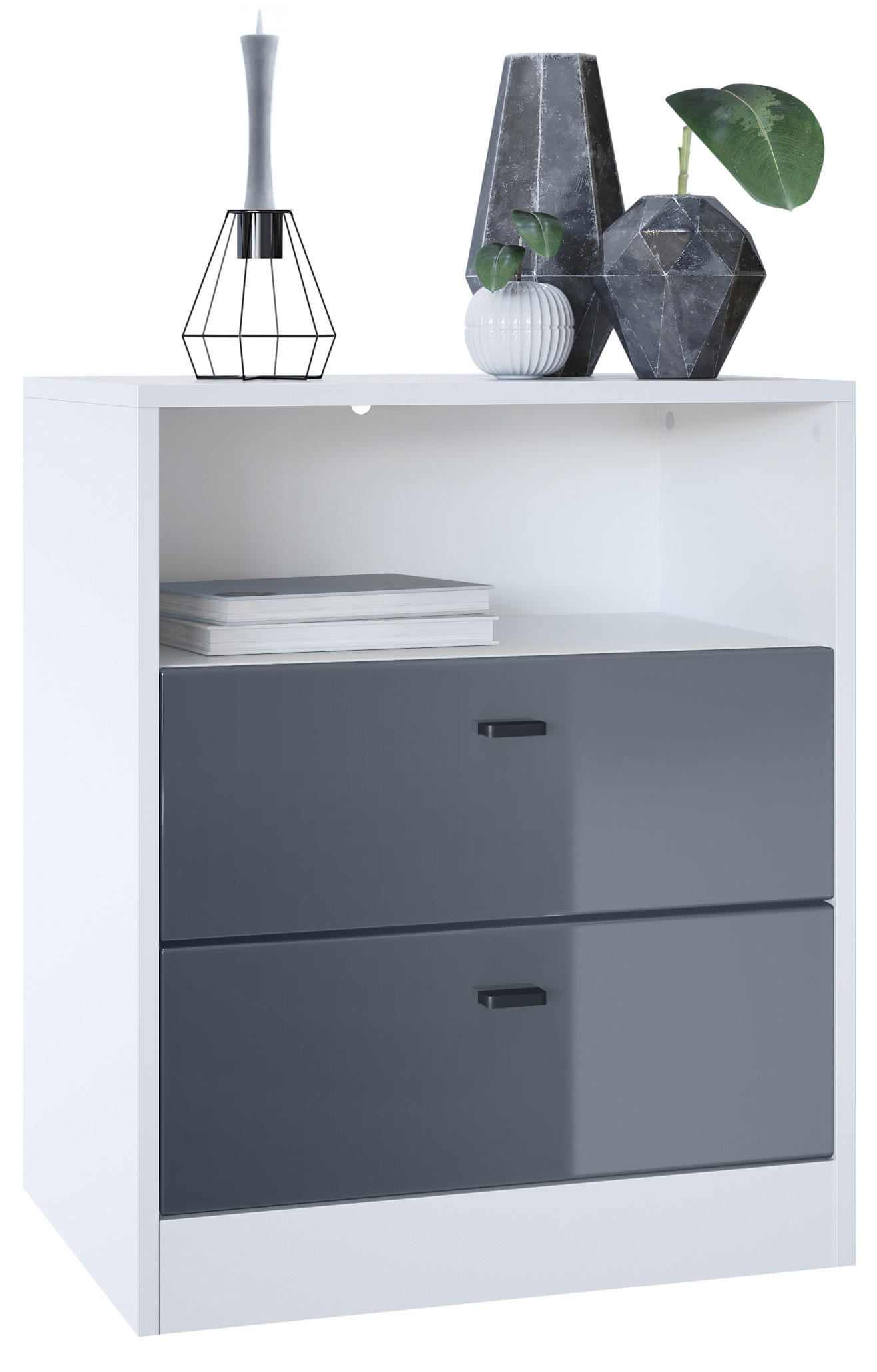 KOMMODE Pino Fronten in Grau Hochglanz - Grau, Holzwerkstoff (56/67.5/36cm) - Vladon