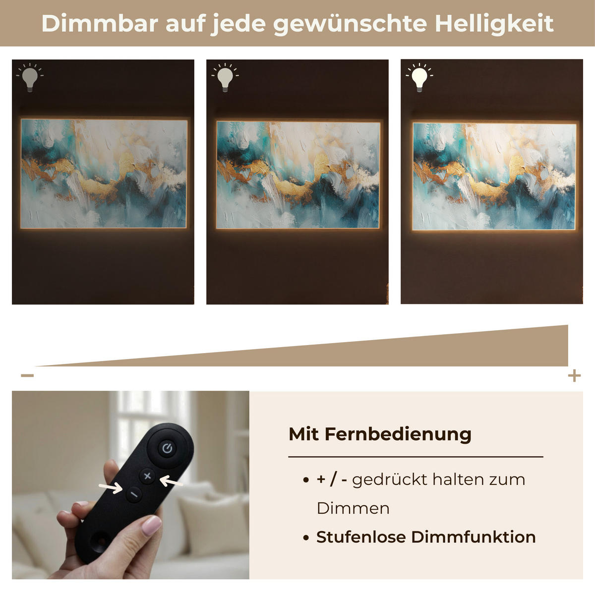 NÁSTĚNNÁ LAMPA S AKUMULÁTOREM Abstraktní - umění - zlatá - modrá 90x60 cm - tyrkysová, kompozitní dřevo (90/60/8cm) - OnlyWow