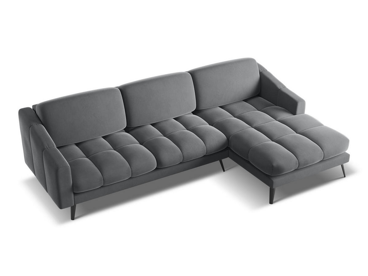 ECKSOFA Rechts Samt Stoff Grau - Dunkelgrau/Schwarz, Textil/Metall (264/160cm) - Makamii