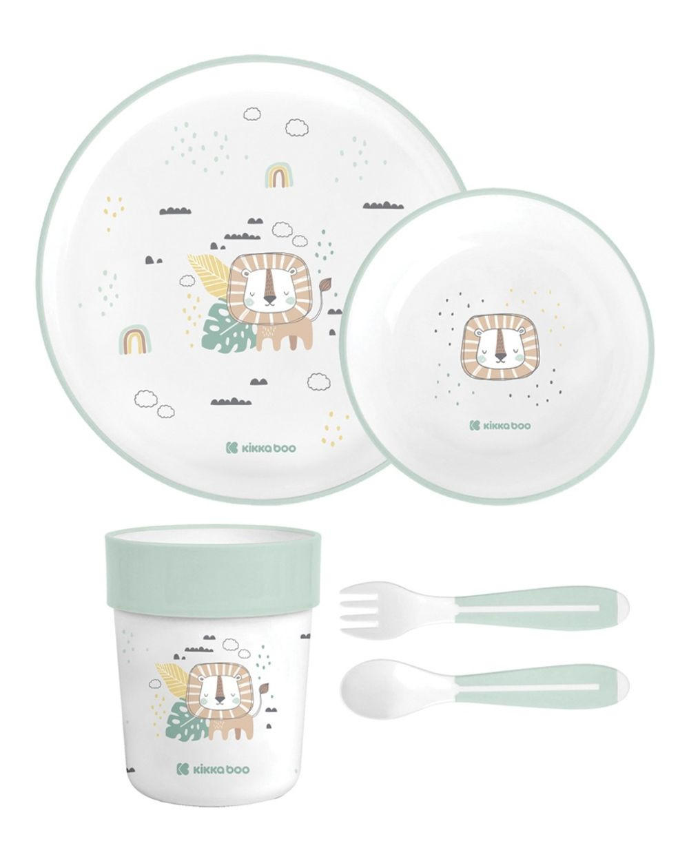 KINDERGESCHIRR Savanna 5-teilig hellgrün 180 ml, ab 6 Monaten, leicht zu reinigen, für unterwegs, kompakt - Grün, Kunststoff (18/2/18cm) - Kikka boo