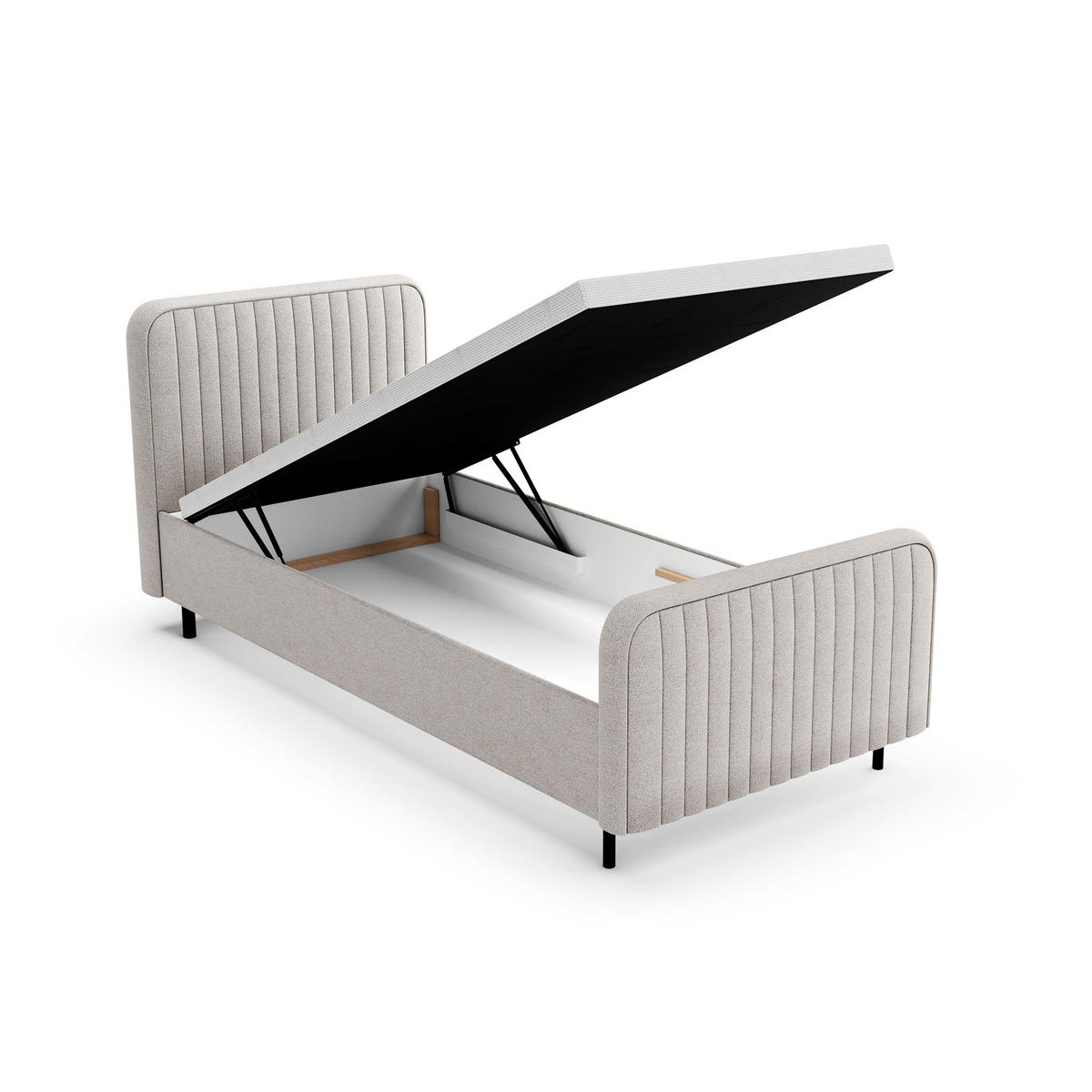 ČALOUNĚNÁ POSTEL Lami 90x200, jednolůžko s úložným prostorem, bez matrace, béžová - černá/béžová, kov/textil (90/200cm) - Beautysofa