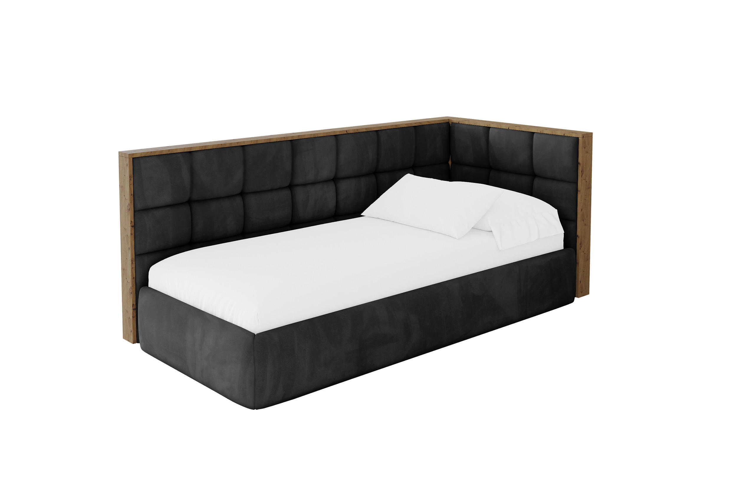 EINZELLBETT Jugendbett mit Bettkasten und Matratze H3/H4, Links - SOVY 90x200 Schwarz - Schwarz, Holzwerkstoff/Textil (90/200cm) - ALTDECOR
