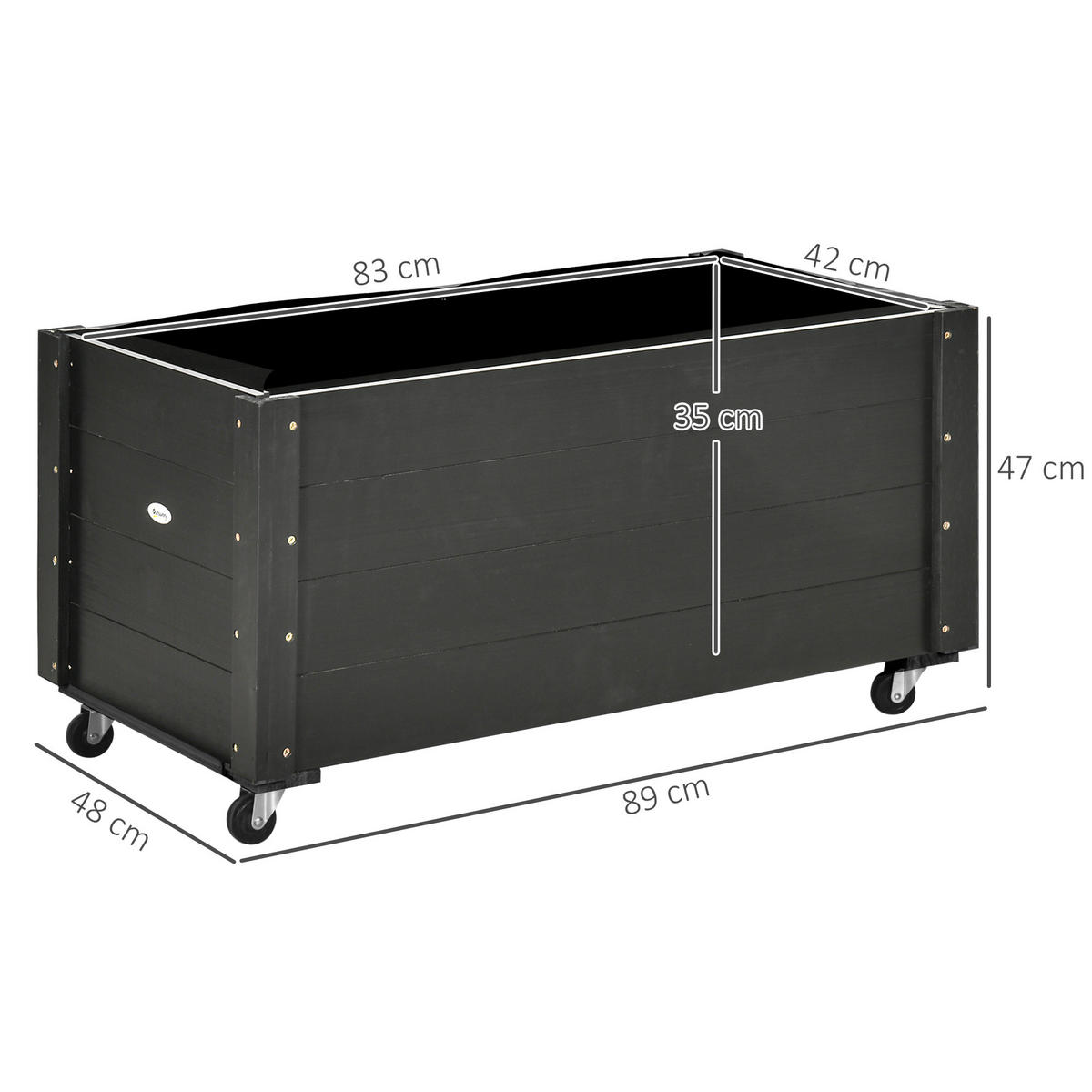 BLUMENKASTEN Hochbeet mit Rollen, für Garten, Terrasse und Balkon, Holz, Schwarz - Schwarz, Holz (48/47/89cm) - Outsunny