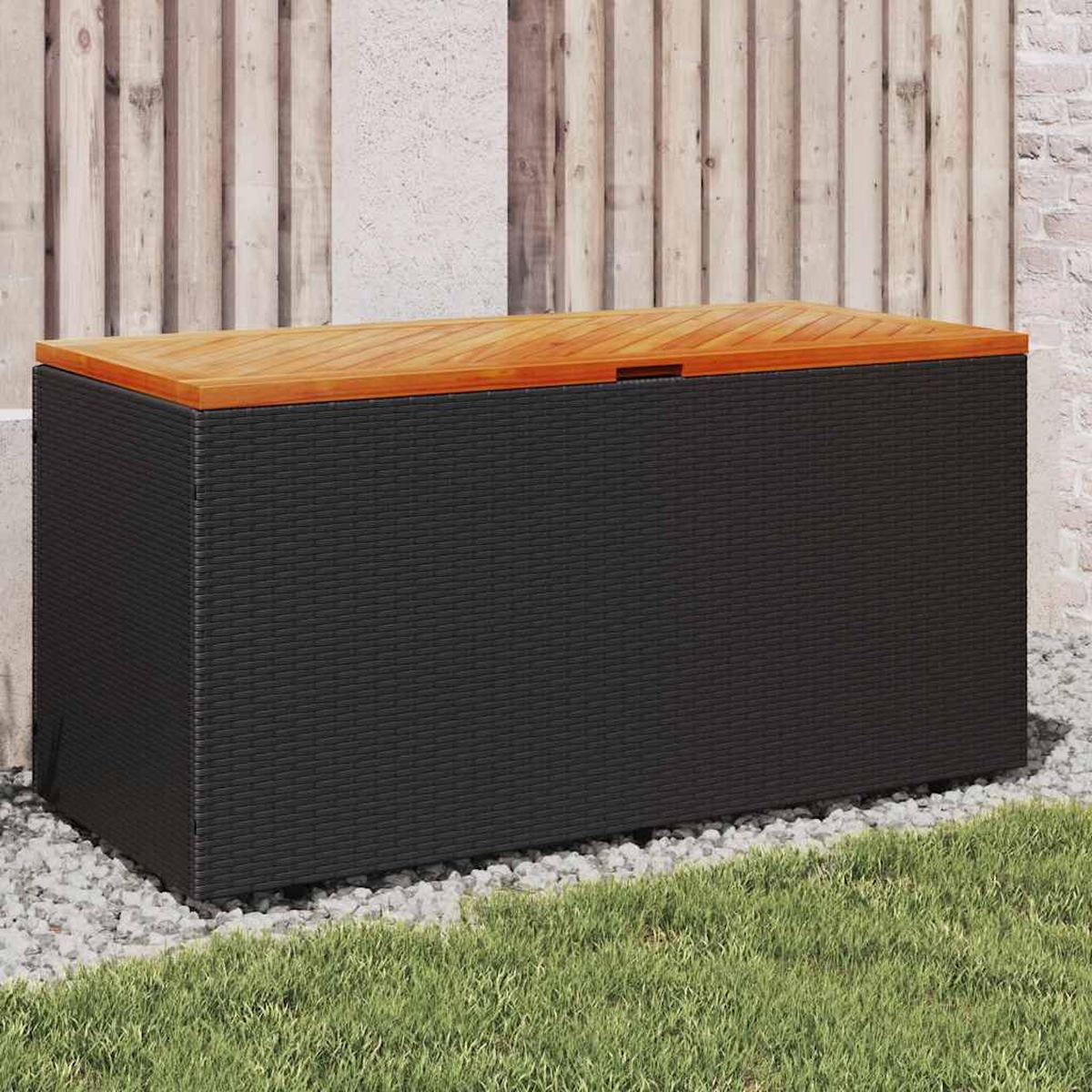 GARTENTRUHE Schwarz 110x50x54 cm Poly Rattan Akazienholz - Schwarz, Kunststoff (110/54/50cm) - furnicato