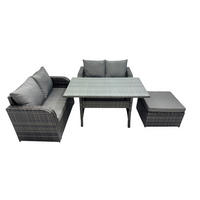 GARTENSET mit Zweisitzer,Hocker,Esstisch Polyrattan 5-Sitzer - Dunkelgrau/Grau, Glas/Kunststoff - Fimous