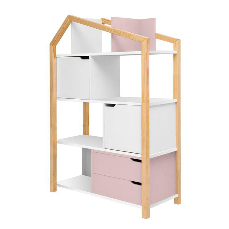 KNIHOVNA Růžová a bílá - bílá, kompozitní dřevo (89/130/31cm) - Petits-meubles