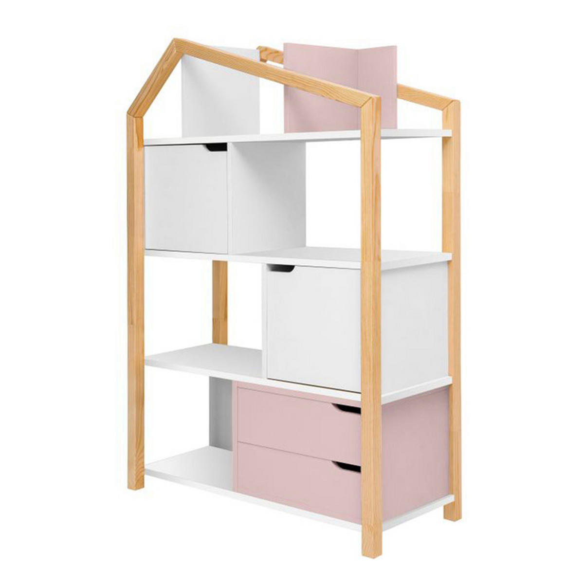 KNIHOVNA Růžová a bílá - bílá, kompozitní dřevo (89/130/31cm) - Petits-meubles