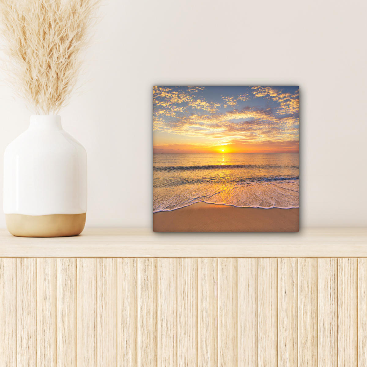 LEINWANDBILD Strand - Sonnenuntergang - Meer Deko Wohnzimmer 20x20 cm - Gelb, Textil (20/20cm) - MuchoWow