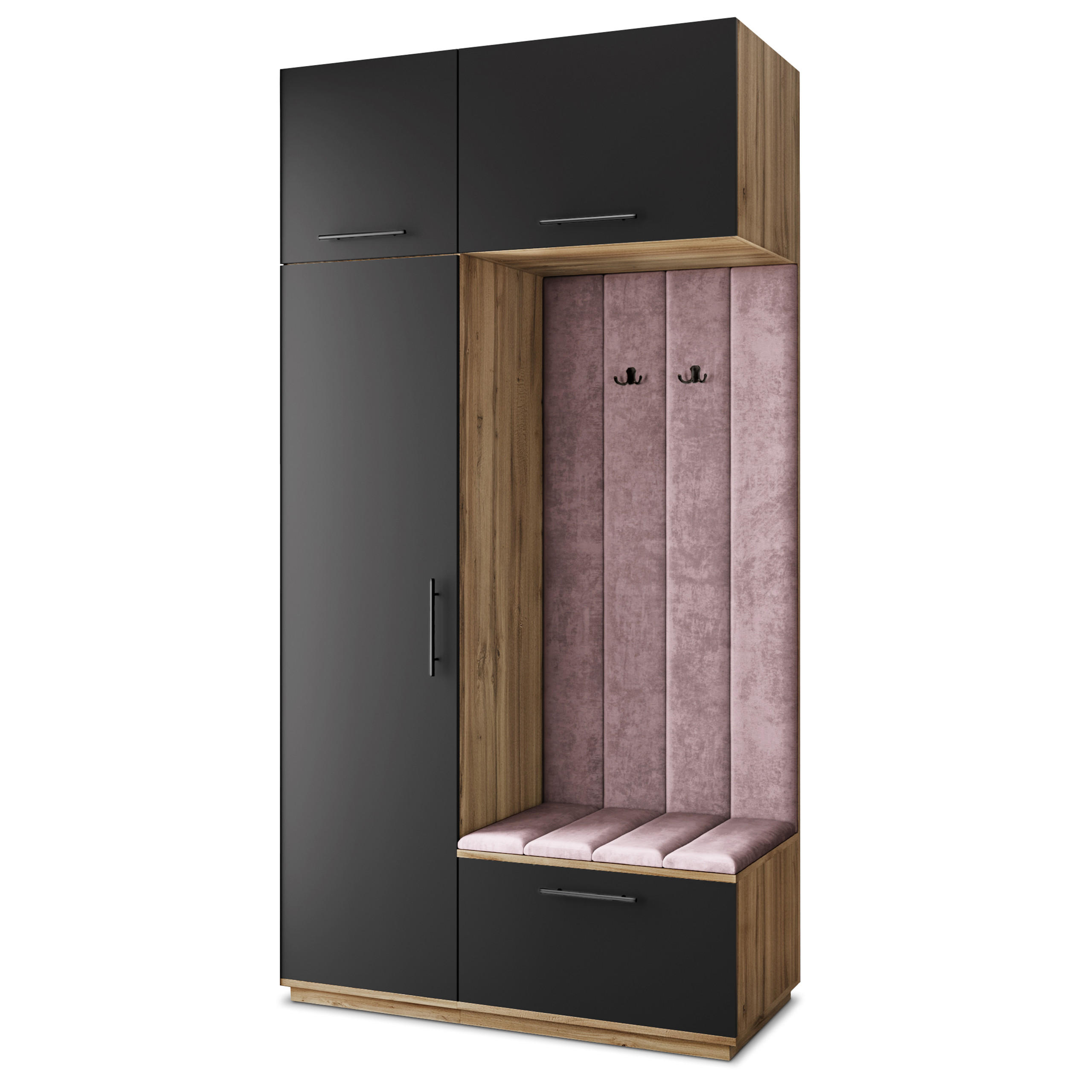 Masseno Garderobenschrank Eiche Wotan, Schwarz, Lila 120x240x60 cm