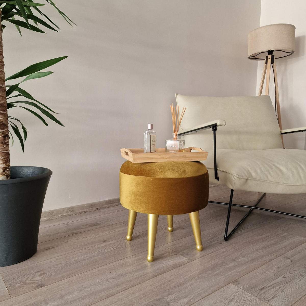 SITZHOCKER Laholm - Gelb/Goldfarben, Textil/Metall (40/40/40cm) - [en.casa]