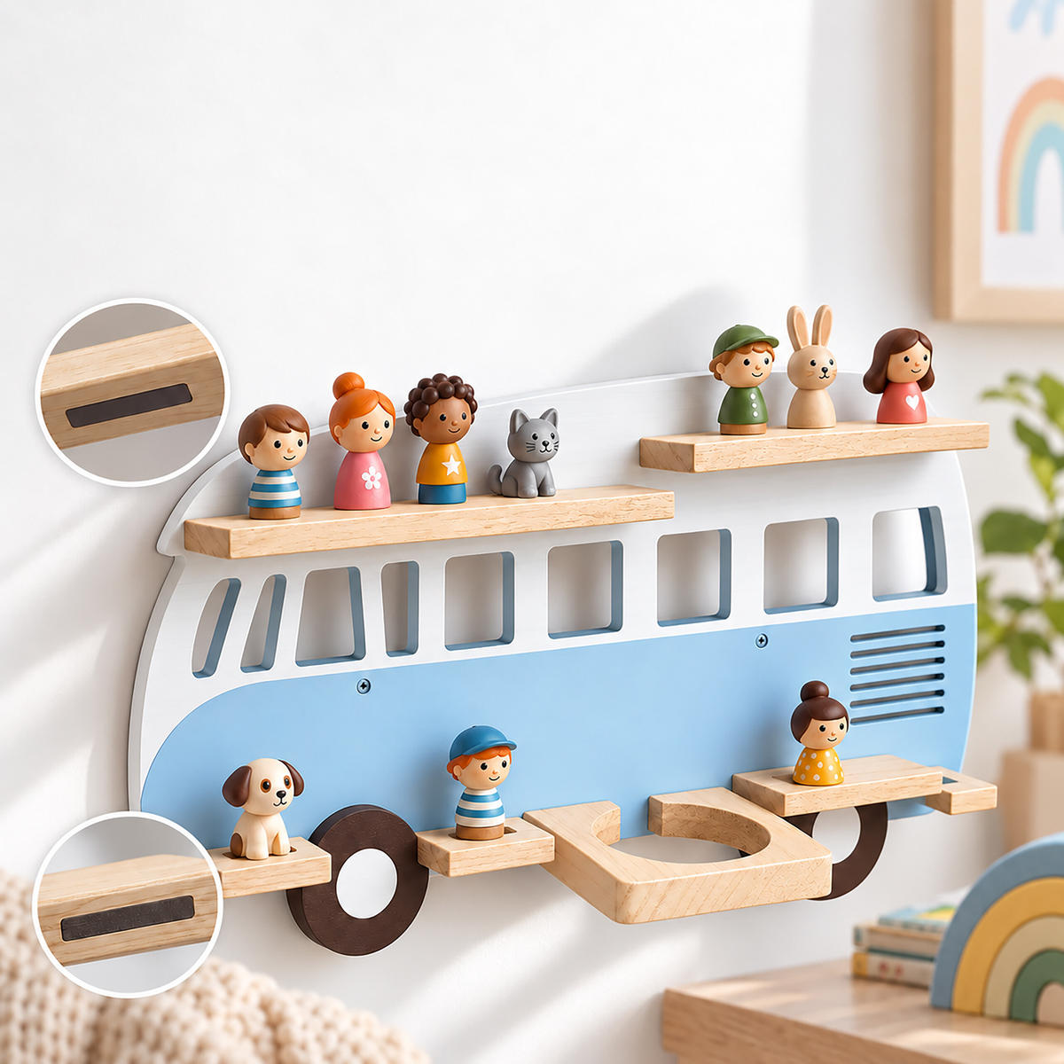 WANDREGAL Blau Busform für 25 Hörfiguren - Blau, Holz (62/32/13cm) - Relaxdays