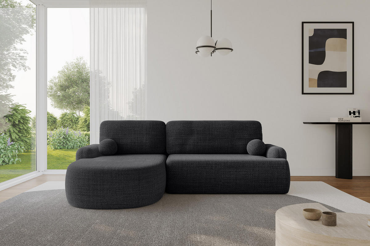 WOHNLANDSCHAFT mit Schlaffunktion und Bettkasten LIRA-L - 264x172x89 Schwarz - Schwarz, Holzwerkstoff/Textil (264/172cm) - ALTDECOR