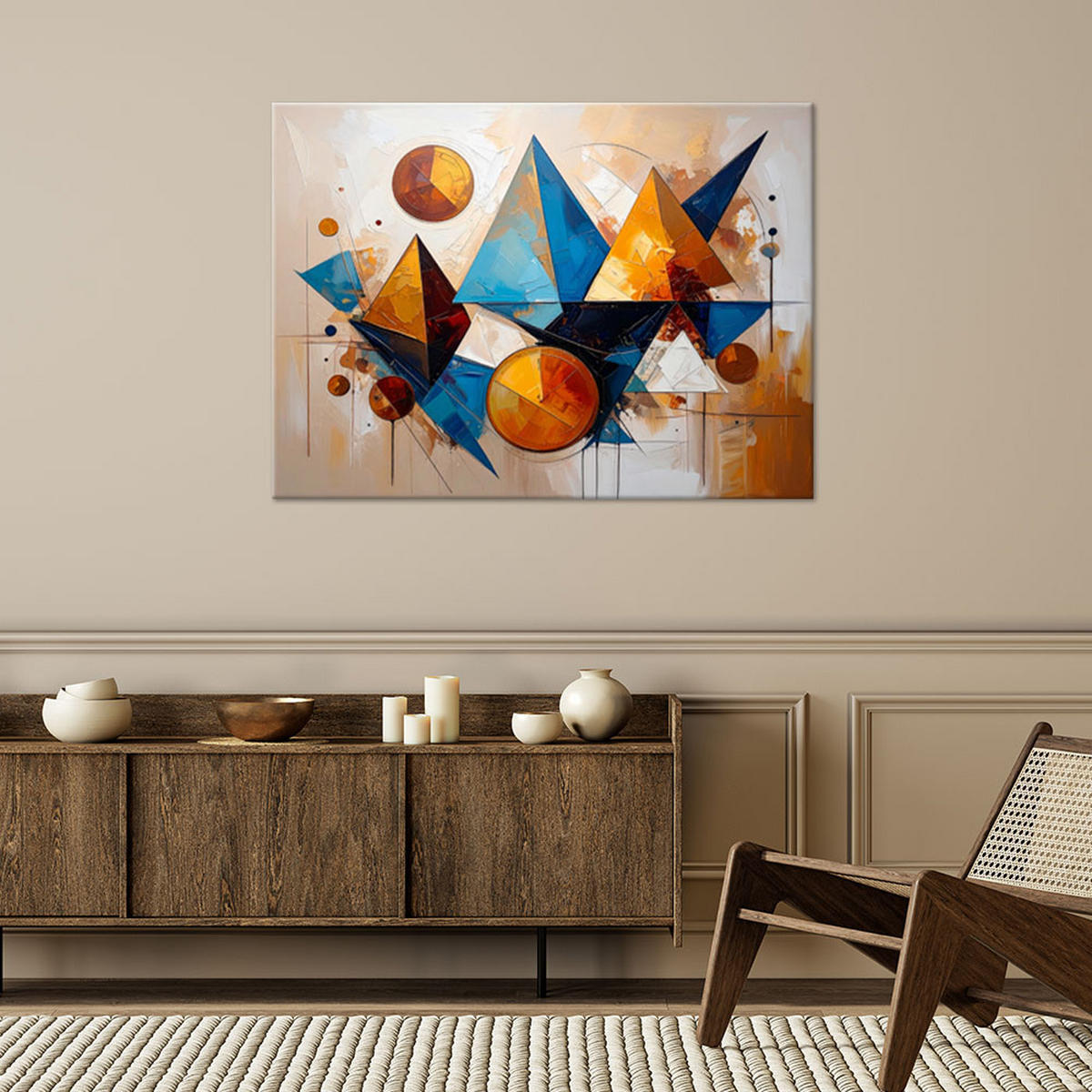 LEINWANDBILD Geometrie Bunte Dreiecke 120x80cm - Beige, Textil (120/80cm) - Feeby