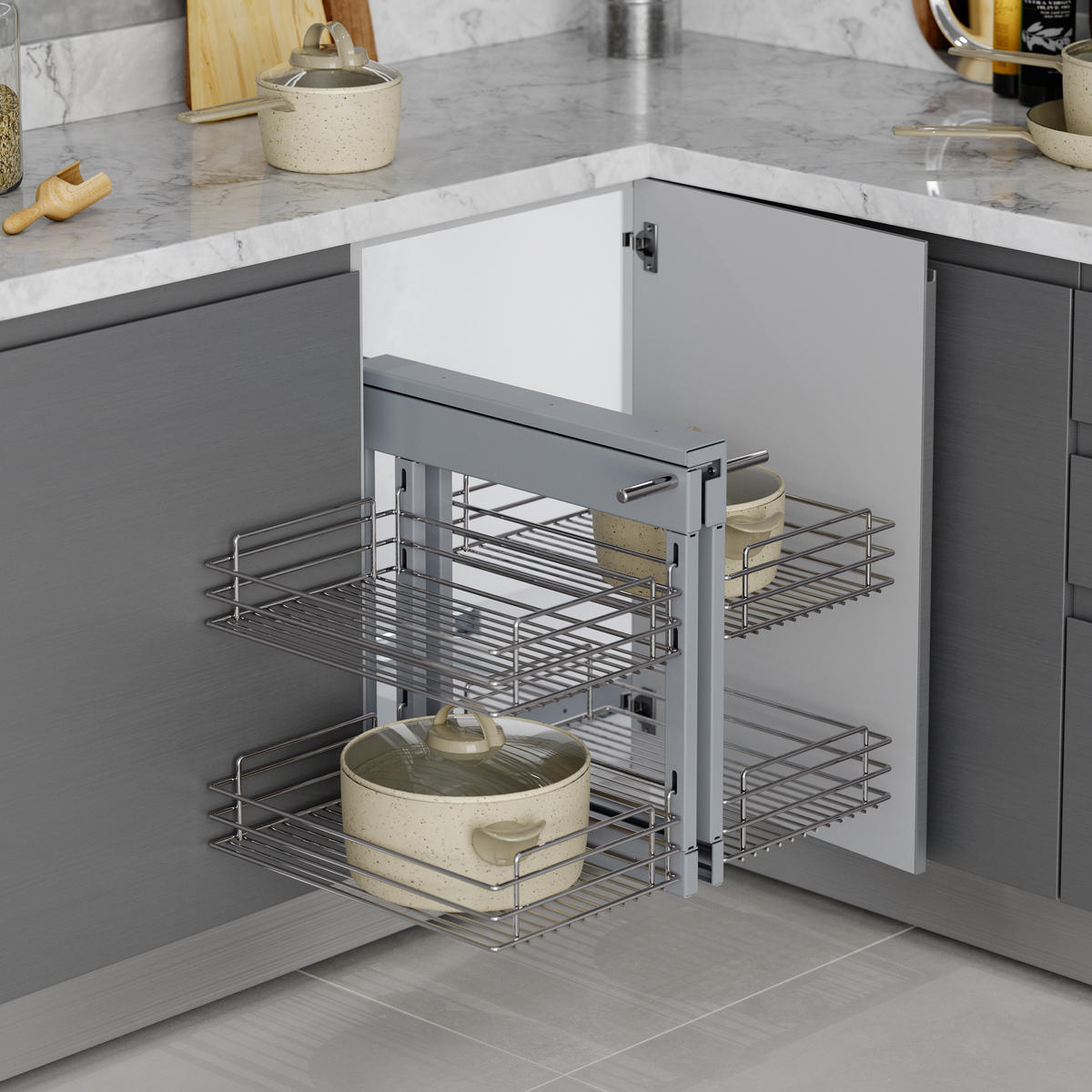 ECKSYSTEM Suprastar für de Küchenschrank, Stahl, Verchromt - Chromfarben, Metall (43/56/70cm) - EMUCA