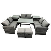 GARTENMÖBELSET mit ESSTISCH,HOCHLEHNER-SOFA Polyrattan Dunkelgrauer Mix 8-Sitzer - Dunkelgrau/Grau, Glas/Kunststoff - Fimous