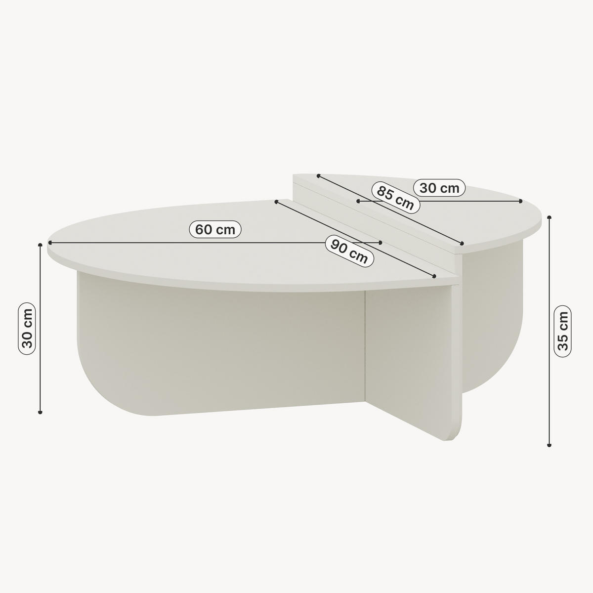 COUCHTISCH Tondesdaslo 90/90/35 cm - Weiß, Holzwerkstoff (90/90/35cm) - [en.casa]