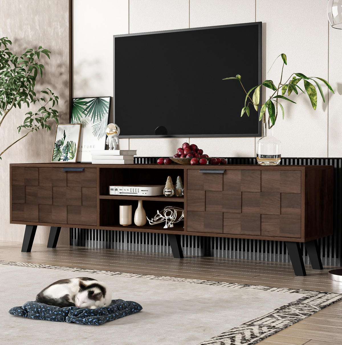 LOWBOARD 160.5/35.5/45 cm Holzfarbe aus Spanplatte mit 2 Türen und 2 offenen Fächern - Braun, Holzwerkstoff (35.5/45/160.5cm) - OKMYHOME