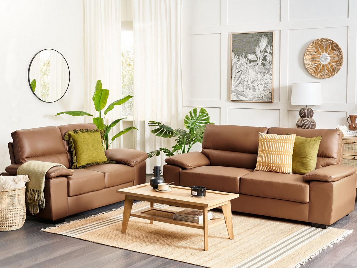 SOFA-SET 5-sitzer Kunstleder Braun Vogar - Braun, Kunststoff (195/90/74cm) - Beliani