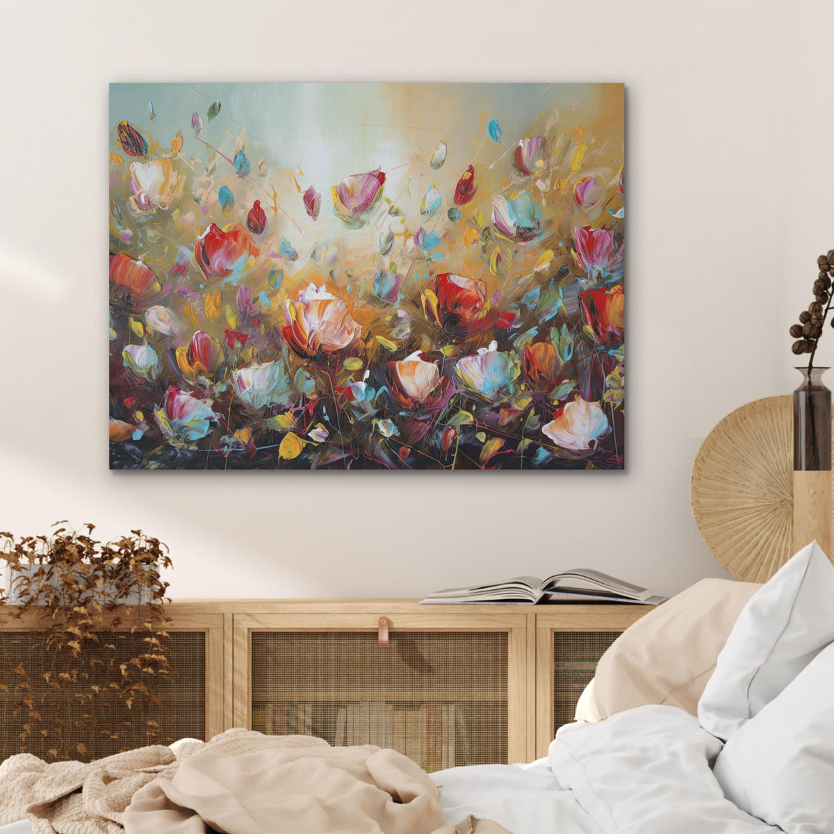 AKUSTIKPANEEL Blumen - Kunst - Natur - Ölgemälde 80x60 cm - Multicolor, Textil (80/0.9/60cm) - MuchoWow