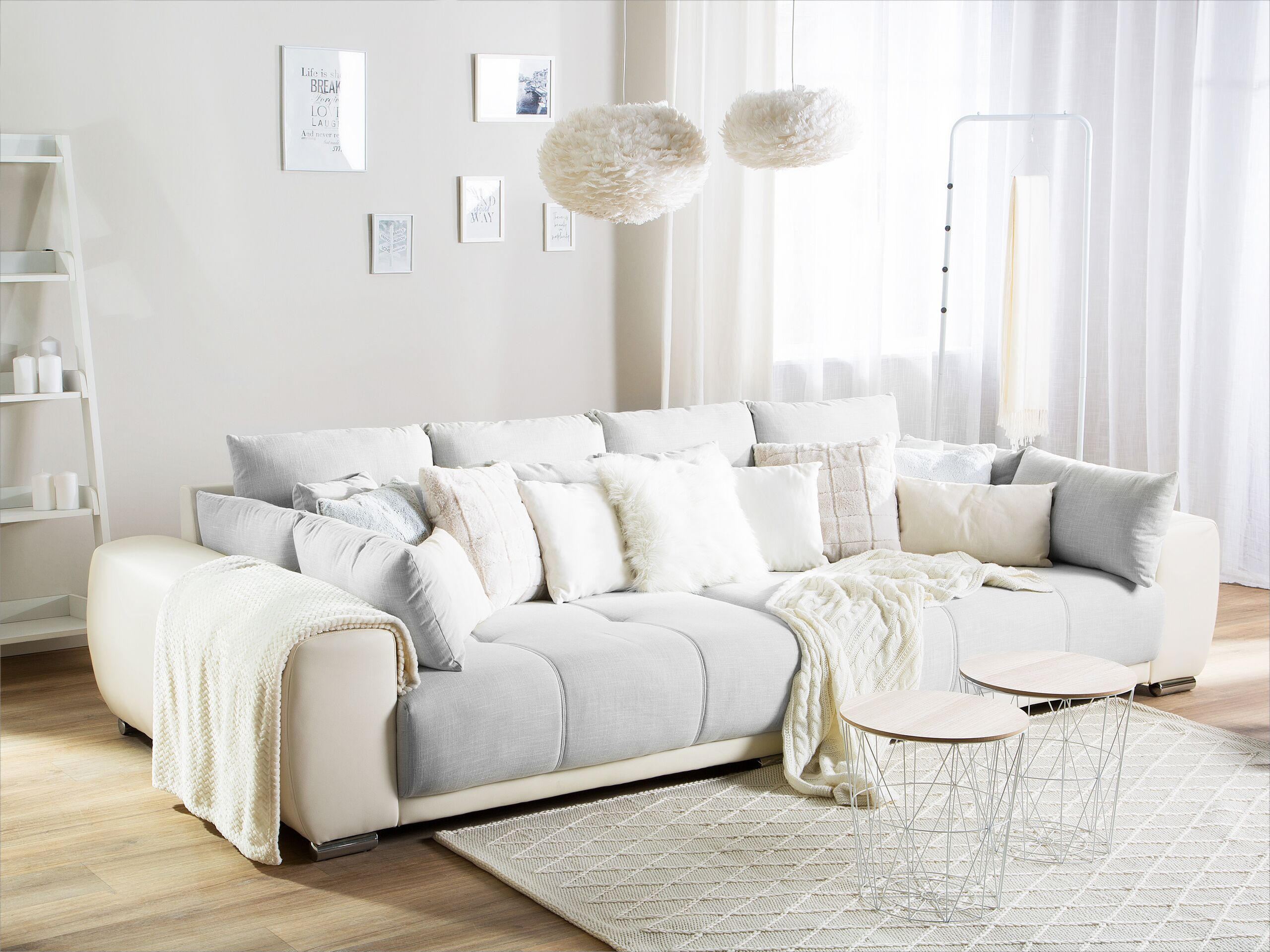 WOHNLANDSCHAFT Polsterbezug Hellgrau Torpo - Beige, Textil (308/84/136cm) - Beliani