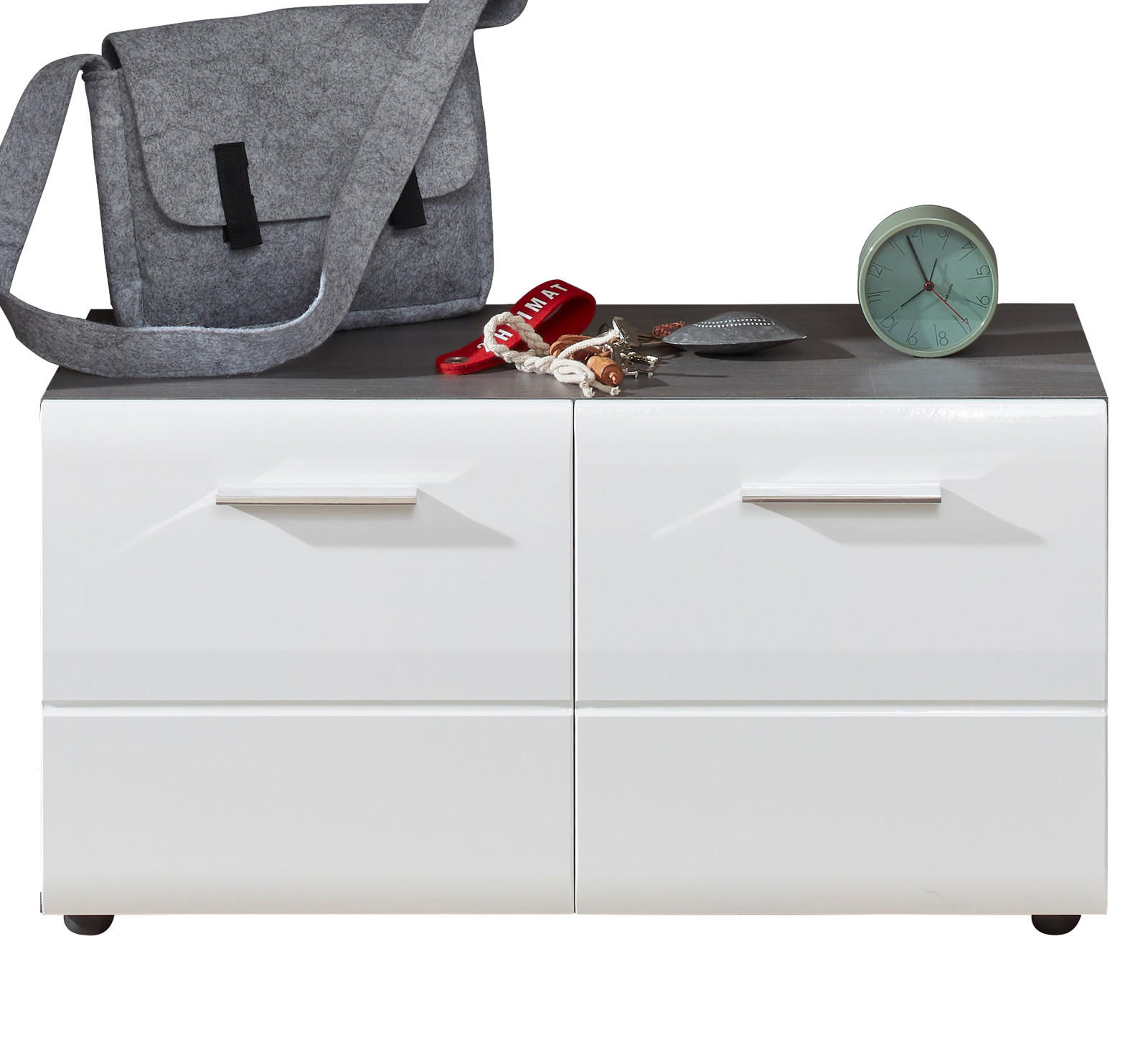 Top.Furn Garderobenbank Weiß Hochglanz, Grau 80x35x41 cm
