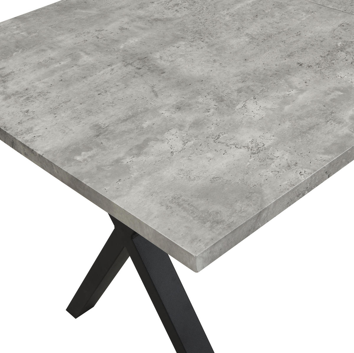 JÍDELNÍ stůl z MDF a kovu 140x80x76 cm šedý/černý s kříženou podnoží v betonovém vzhledu - šedá, kompozitní dřevo (140/80/76cm) - Modfu
